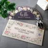 Felpudo de Entrada para Puerta con Flores Pintadas a Mano Estilo Americano Alfombra Semicircular de Celebridad de Internet Felpudo Espesado Antideslizante de PVC Felpudo de Piso Circular de Seda Floral