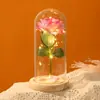 Caixa de Presente Rosa com Tampa de Vidro Flor Eterna Personalizada de Fábrica Ornaments de Mesa Flor Simulada para Presente de Namorada Capa contra Poeira