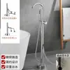 Grifo de Bañera de Pie Transfronterizo Acabado Oro Cepillado, Grifo de Borde de Bañera Completamente de Cobre, Grifo de Ducha de Agua Fría y Caliente para Baño de Pie