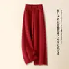 Pantalones de Pierna Ancha Mezcla de Lana Rojos para Mujer Invierno Cintura Alta Delgados Sueltos Caída Rectos 2026 Nuevos Pantalones Casuales para Mujer