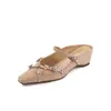 Sandalias de Piel de Oveja con Pedrería y Espalda Descubierta para Mujer, Nuevo Estilo de Verano Sandalias de Cuero Genuino con Punta Cuadrada y Tira Única con Aumento Oculto de Altura