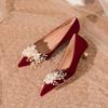 Zapatos de Boda Xiuhe Zapatos de Mujer Tacones de Aguja Rojos No Cansan Tacones Altos 2025 Nuevo Estilo Chino Punta Afilada Zapatos de Brindis para Boda