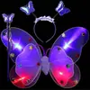 Asas de Borboleta conjunto de quatro peças fantasia de performance para menina adereços de performance asas de elfo anjo luminosas de camada dupla atacado