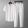 Camiseta de manga corta para hombre, traje deportivo de verano, camiseta de moda holgada de media manga, conjunto de dos piezas guapo a juego