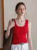 Chaleco de Punto de Seda Hielo Rojo con Cuello Semiabierto para Mujer, Ropa de Verano Exterior, Ajuste Delgado, Top sin Mangas Racerback Estilo Hot Girl 245