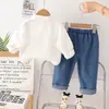 Camisa de Solapa para Niños Otoño 2023 Nueva Camisa de Manga Larga Traje Casual de Pantalones Jeans Fabricante Venta al por Mayor