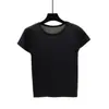 Camiseta de Manga Curta para Mulheres Verão 2024 Estilo Coreano Slim Fit Camisa Básica Cor Sólida Celebridade da Internet Gola Redonda Top de Tricô Blusa Fina