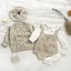 Ropa de Bebé Ropa de Otoño Suéter de Punto Ins Monos a Juego Estilo Occidental Chaqueta Cárdigan con Bola de Pelo Conjunto de Dos Piezas Estilo Coreano