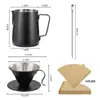 Juego de café pour-over para exteriores de acero inoxidable 304 con filtro de acero inoxidable, embudo de café blanco roto y accesorios totalmente de acero negro