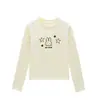 Top redondo de manga larga color albaricoque para mujer, popular en primavera y otoño, con estampado de conejito de dibujos animados, corte ajustado, versátil, camiseta de moda