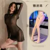 Lencería Sexy con Malla Transparente, Vestido Camisón Sexy de Manga Larga de una Sola Capa, Camisón Seductor Bodycon, Tallas Grandes
