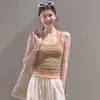 Top de dos piezas sin mangas con cuello halter en U gris para mujer, estilo coreano de verano, casual, ajustado, sin mangas, prenda exterior, top sin espalda