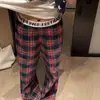 Pantalones casuales de retazos a cuadros retro estilo callejero americano para mujer, primavera/verano 2026, adelgazantes, holgados, fluidos, de pierna ancha recta