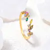 Anillo de espiga de trigo con incrustaciones de diamantes de colores transfronterizo europeo y americano para mujer, microincrustado, lujo ligero, anillo de hoja de nicho de alta gama, anillo ajustable