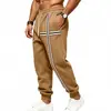 Calça Casual Masculina 2026 Outono/Inverno Nova com Forro de Lã, Calça de Moletom Jogger Tendência Estilo Ins com Listras Cruzadas