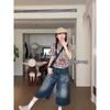 Shorts Cropped de Mezclilla Azul American High Street para Mujer Verano Versátiles Rectos Pierna Ancha Casual Sueltos Petite