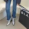 Botines de Punta Fina Estilo Francés First Encounter para Mujer, Nueva Colección Otoño/Invierno 2026, Tacón Grueso, Botas Elásticas Adelgazantes, Tacón Medio Plateado
