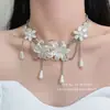 Gargantilha de Pérolas para Noite Estilo Palácio com Design de Franja Atmosférico e Diamantes Brilhantes, Versátil para Uso Diário, Corrente para Clavícula para Mulheres