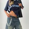 Accesorios Transfronterizos Europeos y Americanos, Cadena para Jeans con Colgante de Cruz de Pedrería Estilo Minimalista, Cadena para la Cintura de Perlas Artificiales con Cuentas Estilo Ins