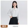 Conjunto de duas peças atacado transfronteiriço outono e inverno profissional, camisa azul e saia, com gravata e laço, blusa feminina de manga longa