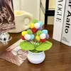 Maceta de punto hecha a mano con forma de pompón, decoración para el hogar, flores artificiales tejidas, ramo de ganchillo de lana, regalo, transfronterizo