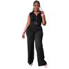 10175 Transfronterizo Europa y América Amazon Chaleco de Color Sólido con Cuello Polo Traje Pantalones Rectos Casuales de Cintura Alta Conjunto de Dos Piezas