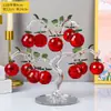 (Vem com um tapete) Ornamento de Árvore de Maçã de Cristal Vermelho Decoração de Sala de Estar Ornamento Artesanato Cristal Artificial Estilo Chinês