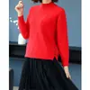 Suéter estilo coreano com gola alta meia para mulheres, pulôver, novo suéter casual de tricô solto para outono e inverno com fenda na barra