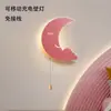 Lámpara de pared portátil recargable para niños de comercio exterior transfronterizo, no requiere cableado, lámpara de noche de luna y nube, luz decorativa creativa de dibujos animados