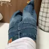 Jeans Americano de Perna Reta Curva para Mulheres, Design de Início de Outono, Cintura Alta, Solto, Retrô, Cobre o Quadril, Calça Perna Larga Sickle Emagrecedora