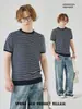 Camiseta de punto de manga corta a rayas de color contrastante APO para hombre, moda de verano para hombre, marca, ajuste slim, cuello redondo, camiseta interior básica