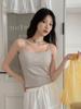 Verano Deseo Puro Chica Caliente Camisola de Algodón Acanalado de Color Sólido Fondo Delgado Ropa Exterior Delgada Cómoda Adelgazante Transpirable Top para Mujer