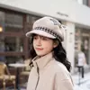 Sombrero Octagonal Estilo Coreano Orejas de Gato Boina de Lana Gorra de Periodista Bordado de Letras Sombrero de Pintor Orejas de Gato Versátil para Viajar Estudiante