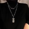 Urso Diamante Pingente Colar Feminino Nicho Design Sentido Longa Cadeia de Lã Personalidade Hip Hop Empilhado Vento Acessórios Atacado