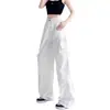 Calça Cargo de Seda Gelada de Secagem Rápida para Mulheres Verão Fina 2025 Nova Cintura Alta Drapeada Casual Esportiva Americana Perna Larga
