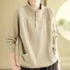 Sudadera cálida de forro polar térmico acanalado de 260 g, cuello semi-alto, abotonada, diseño holgado y versátil con detalles de bolsillo, top de moda