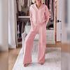 Conjunto de pantalones casuales de moda para mujer de otoño/invierno 2025 estilo nuevo europeo y americano con cuello, manga larga, holgado y de color sólido de Amazon Cross-Border