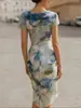 2026 Transfronterizo Europeo y Americano Amazon Sitio Independiente Vestido Bodycon de Malla Estampada con Cuello Volante Moderno y Sexy
