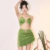 [Mambo Menta] Bikini Sexy de Tres Piezas con Falda Dividida, Reunión para Pecho Pequeño, Traje de Baño para Vacaciones en la Playa y Aguas Termales