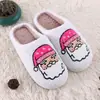 Nuevas Pantuflas de Algodón Navideñas Transfronterizas, Pantuflas Peludas para el Hogar, Pantuflas Cálidas con Gorro Rosa de Santa Claus
