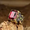 Pulseira de Aço Inoxidável Novo Estilo Europeu e Americano Vintage Punk Gefentedo Pedra Anel de Aço Titânio Masculino Anel de Dedo Machado