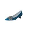 Sapatos de Salto Alto Médio Fino de Couro Caxemira com Strass Colorido Estilo Princesa de Luxo Novos Sapatos de Banquete de Salto Médio Fino Pontudos