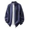 Chaqueta de punto coreana de doble cremallera para otoño e invierno para hombre, manga larga, casual, holgada, simple, cárdigan suéter de punto con cuello alto