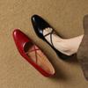 Elegantes Mary Janes Retro con Textura de Piel de Vaca para Aumentar la Altura Otoño 2024 Tacón Bajo Punta Redonda Pequeña Cuero Genuino Tira Cruzada Zapatos de Una Capa para Mujer