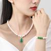 Collar de Perlas Naturales de Agua Dulce para Mujer Colgante de Calabaza de Calcedonia Verde Juego de Regalo para el Día de la Madre Joyería de Plata Esterlina S925