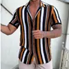 Camisa nueva para hombre de estilo transfronterizo, fresca, a rayas, impresión digital 3D, cárdigan casual hawaiano de manga corta