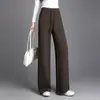 Calça casual de perna larga reta de cintura alta elástica para mulheres, novo estilo outono 2026, solta, modeladora, fluida, com cordão, calça comprida