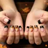 Comércio Exterior Mais Vendido 24 Peças Nail Art Outono Clássico Borda Preta Amarelo Francês Folha de Bordo Médio Longo Quadrado Unhas Usáveis Atacado