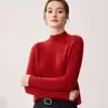Suéter pullover de punto grueso 100% lana de cabra pura para mujer con cuello semialto y hombros raglán, perfecto como capa base