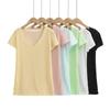 25 Estilos de Camisetas Lisas de Manga Corta para Mujer, Ligeramente Transparentes, Estilo Relajado, Cuello en V Amplio, Colores Macaron